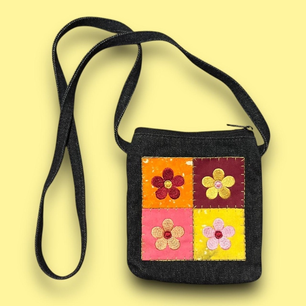 Y2K Floral Patchwork Crossbody Bag Cottagecore Farmers Daughter Faux Denim